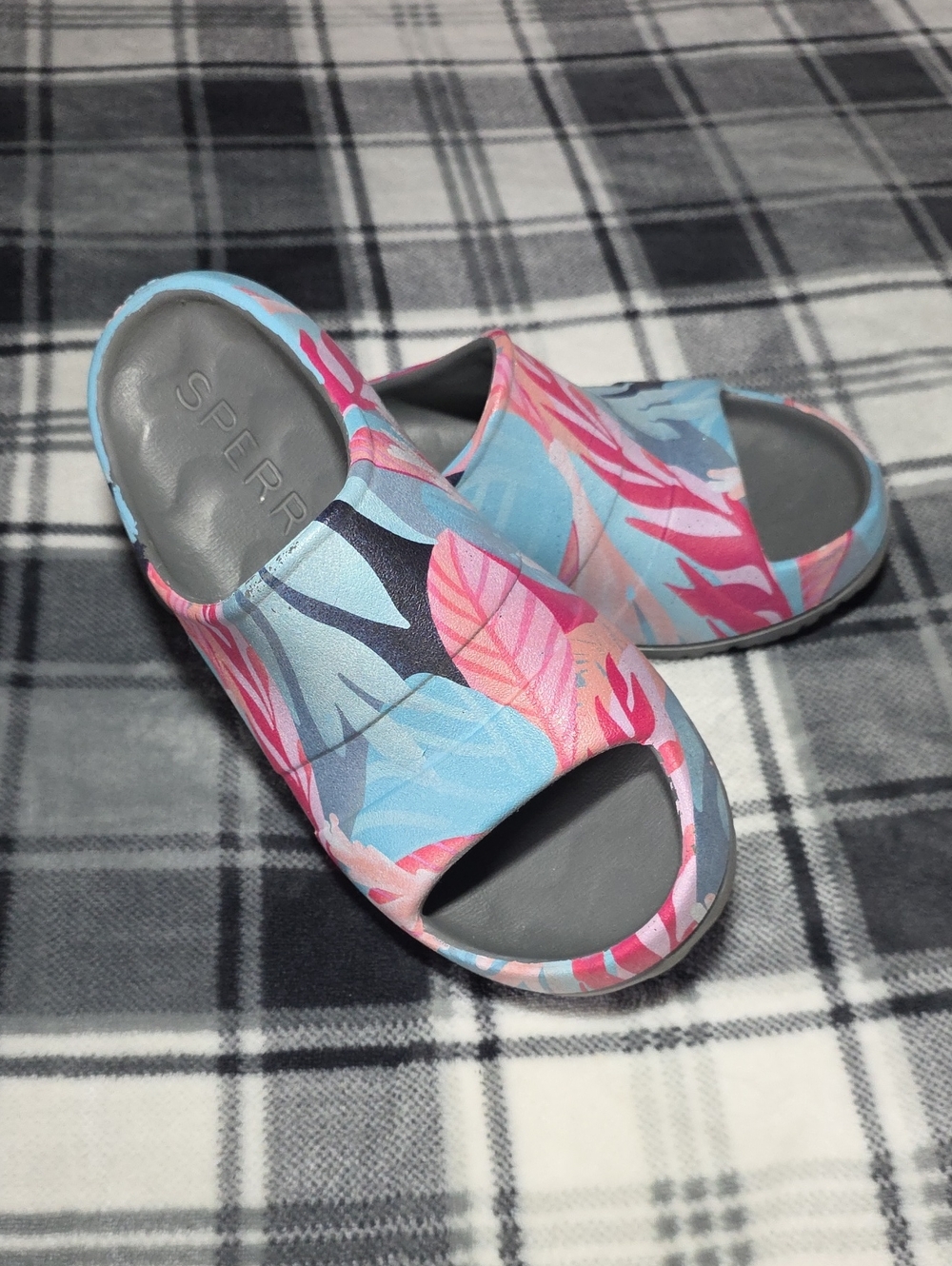 Sperry Pink & Light Blue Tropical Slide Sandals